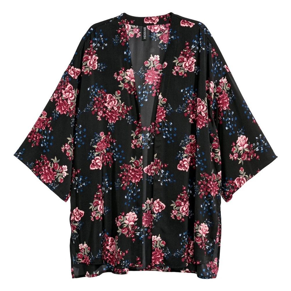H&M shirt black floral kimono L